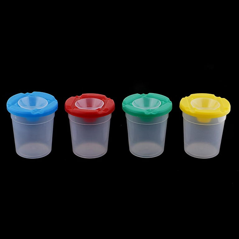 4 Pcs Paint Cups with Lids No Paint Cups with Paint Brushes and Paint Tray  s Cups for Kids, Toddlers, Children Art Class (Total 17 Pcs) 