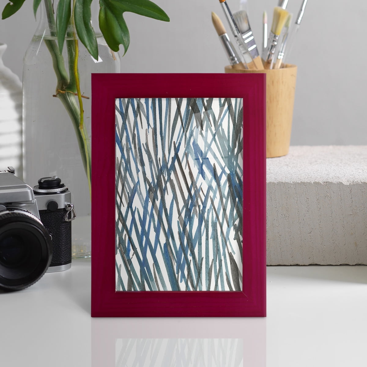 Blue Grass II - Framed Print w/glass - Cherry Red