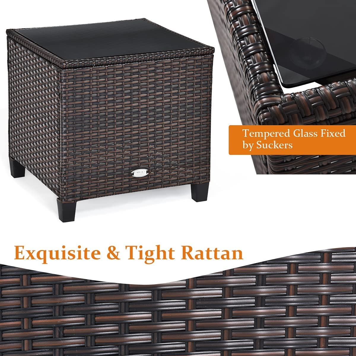 3 Pieces Patio Furniture Set, PE Rattan Wicker 3 Pcs Outdoor Sofa Set w/Washable Cushion and Tempered Glass Tabletop, Conversation Furniture for Garden Poolside Balcony (White)
