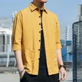 thumbnail image 2 of Camisas para hombre, camisa de carga amarilla de media manga, camisa de hombre, moda para hombre, oferta 2024, botones, regular, hipster, cosas baratas con novedad 2025, 2 of 5