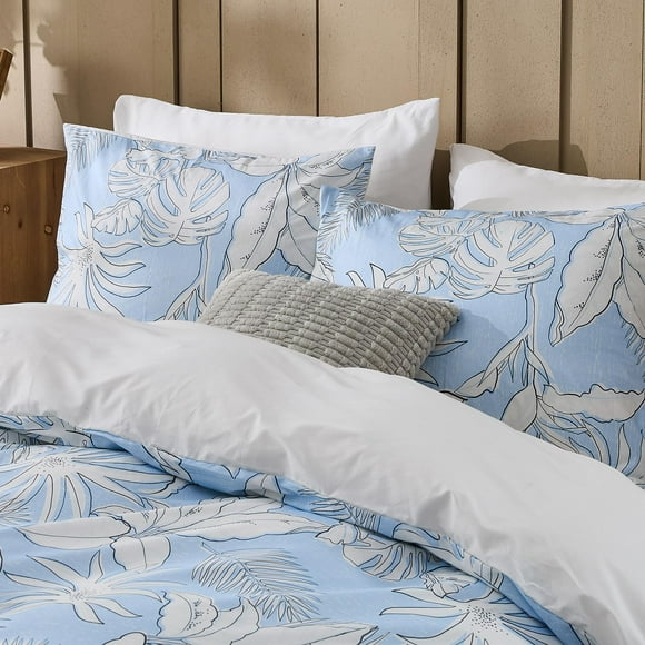 Gogreen Housse de Couette Simple de Luxe à Motif Floral, Douce et Respirante 100 % Coton, Ensemble de Literie Simple 3 Pcs, Housse de Couette Simple Confortable à Motif, avec Fermeture Éclair