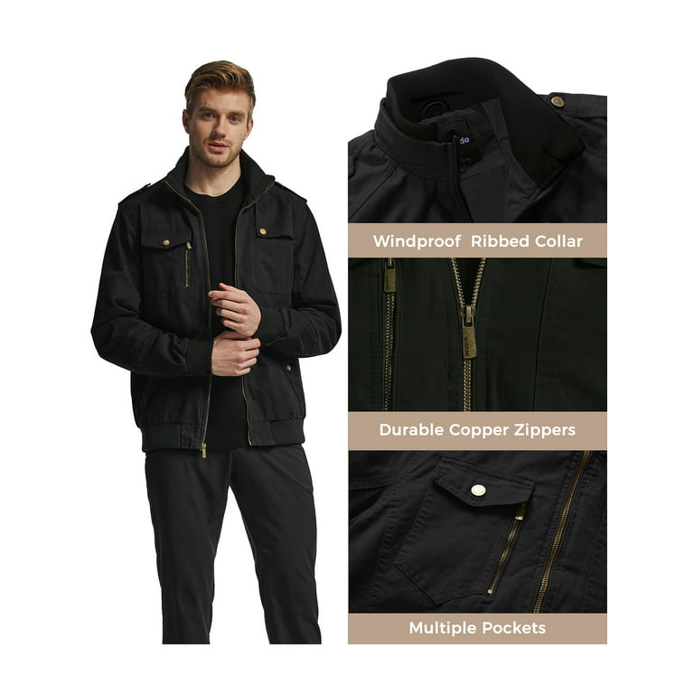 Wantdo Men's Spring Jacket Casual Coat Stand Collar Bomber Jacket Black XL  