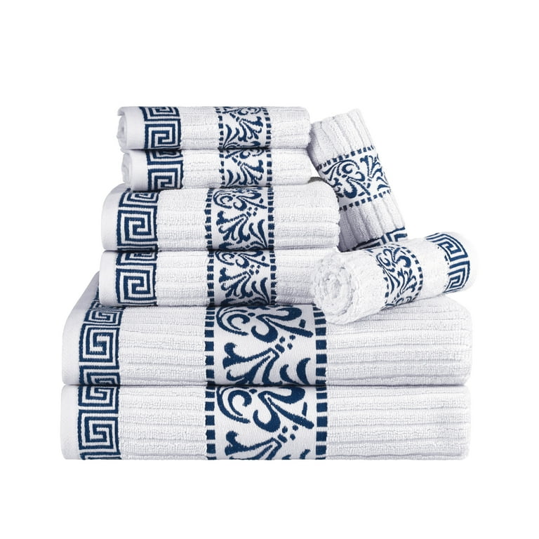 Decorative Assorted 8 Piece Cotton Luxury Bath Towel Set for Bathroom 13 x 13 16 x 30 30 x 52 Navy Blue by Blue Nile Mills Walmart