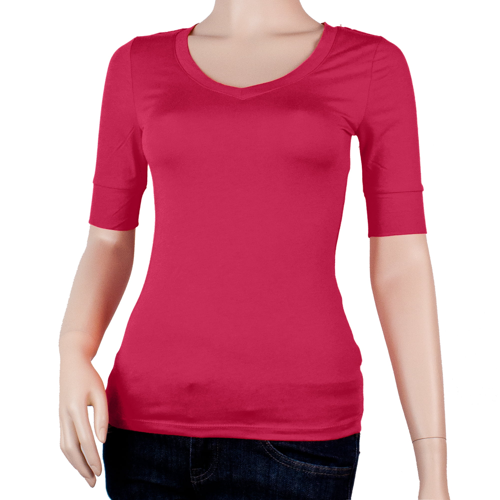 Women S Basic Elbow Sleeve V Neck Cotton T Shirt Plain Top Plus Size