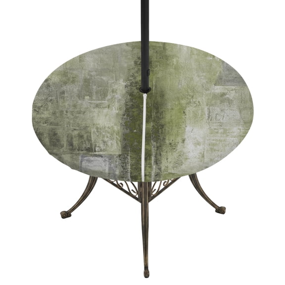 Outdoor Tablecloth with Umbrella Hole and Zipper Sage Green Paint Round Fitted Table Cover with Elastic Waterproof Abstract Art Graffiti Patio Tablecloths for Picnic BBQS Garden Party Fit 55"-60"