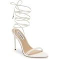 thumbnail image 1 of Steve Madden Flamin White Ankle Tie Lace Wrap Around Stiletto Open Toe Sandals (9.5, WHITE), 1 of 6
