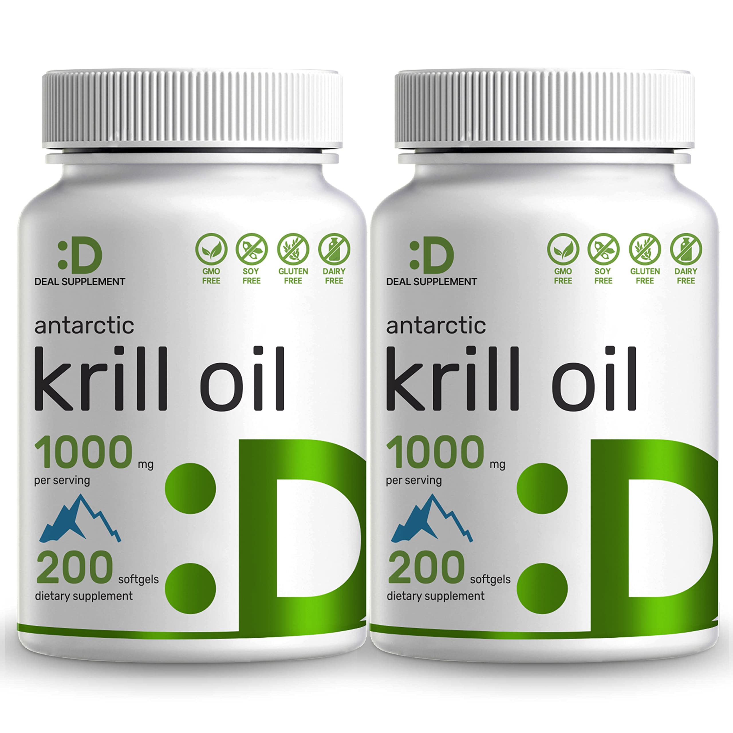 2 Pack of Antarctic Krill Oil Supplement 1000mg, 200 Softgels, High Potency Mercury Free