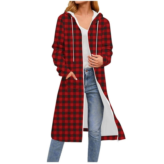 FDGIU Women's Fleece Jacket - Plaid Pocket Zipper Coat, Soft Warm Short Outerwear for Fall