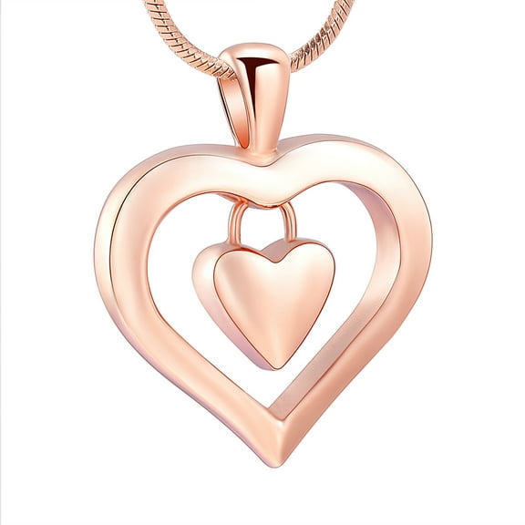 Stainless Steel Heart in Heart Cremation Pendant Small Urns For Ashes Keepsake Urn Necklace