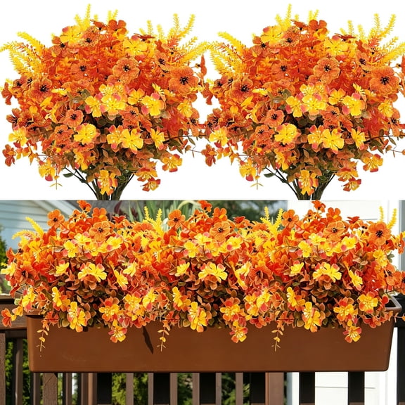 LANDLIT 17 Bundles Artificial Fall Flowers, Autumn Fake Flowers, Plastic Plants UV Resistant No Fade for Outside Porch, Garden Pots, Thanksgiving Decor