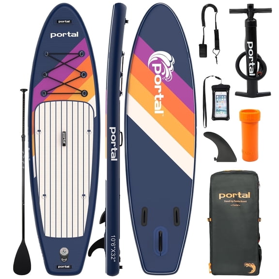 PORTAL SUP Inflatable Paddle Board for Adults 10'6'' Stand Up Paddleboard,Non-Slip Deck Blow up Paddle Boards with Adjustable Paddle, Carry Bag, and Repair Kit