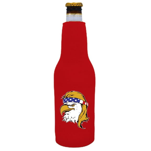 Eagle With Mullet & USA Bandana Beer Bottle Coolie (Red)