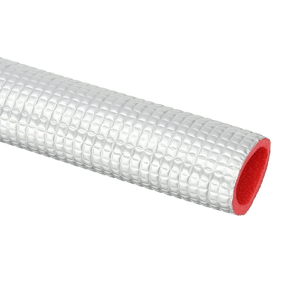 Unique Bargains 6.6Ft 1-1/4"ID 1-3/4"OD Insulation Foam Tube with Aluminum Foil,Silver Red