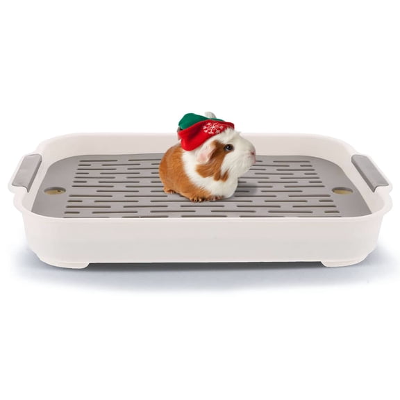Rabbit Litter Box with Grid Potty Trainer, 14.5 x 9.5 Inches, Guinea Pig Litter Box Anti Tip Pet Toilet Training Corner for Rabbit(White L)