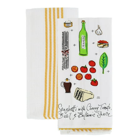 Rachael Ray Kitchen Dish Towel/Cloth (2 pk) - Use on Hands, Dry or Wet Messes/Spills - 100% Cotton - Includes Towel Decorated with Recipe & 1 Waffle Weave (Best Deviled Eggs Recipe Rachael Ray)
