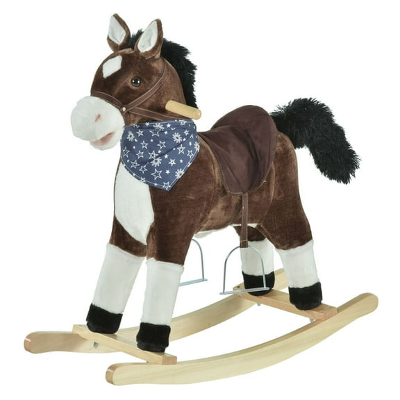 Cowboy Rocking Horse - Plush Ride On Toy with Sounds - Wild West Rocker for Toddlers, Ages 3-6 - Brown