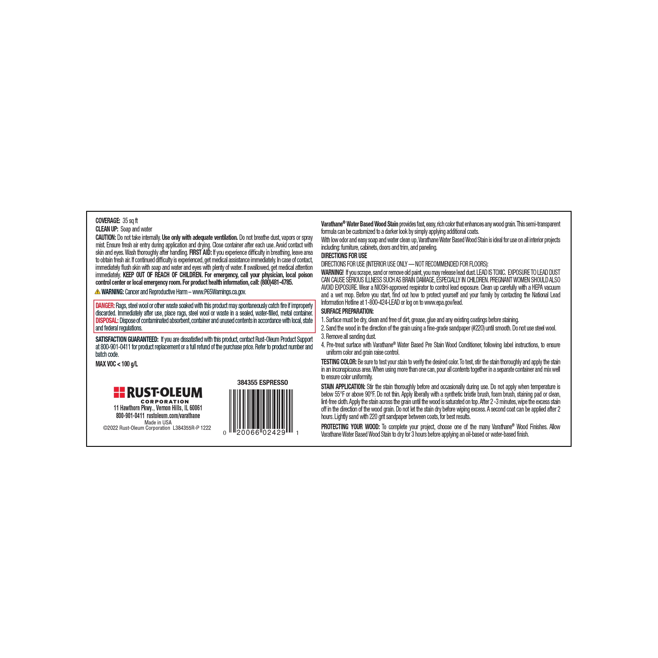 4 Pack, Espresso, Varathane Water-Based Wood Stain-384355, Half Pint
