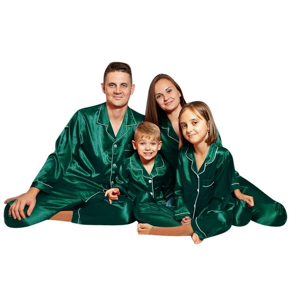 Christmas Family Pjs Satin Pjs Long Sleeve Button-Down Nightwear Pajama Sets Christmas Pajamas Kids