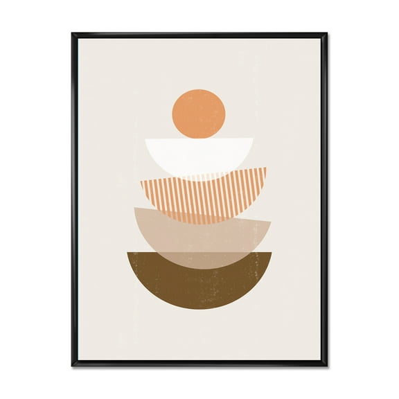 Designart 'Abstract Moon and Sun Geometrics In Terracotta I' Modern Framed Canvas Wall Art Print