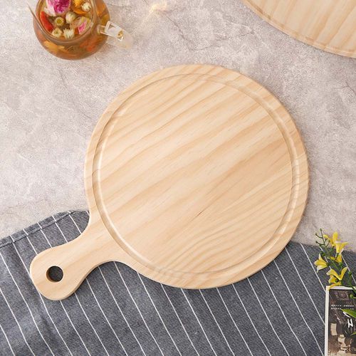 AkoaDa Pine Pizza Wooden Tray Round Handle Wooden Pizza Plate Western