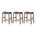 thumbnail image 1 of Maven Lane Emerson Counter Stool, Weathered Grey Wood & Vegan Leather, Set of 3, 1 of 6
