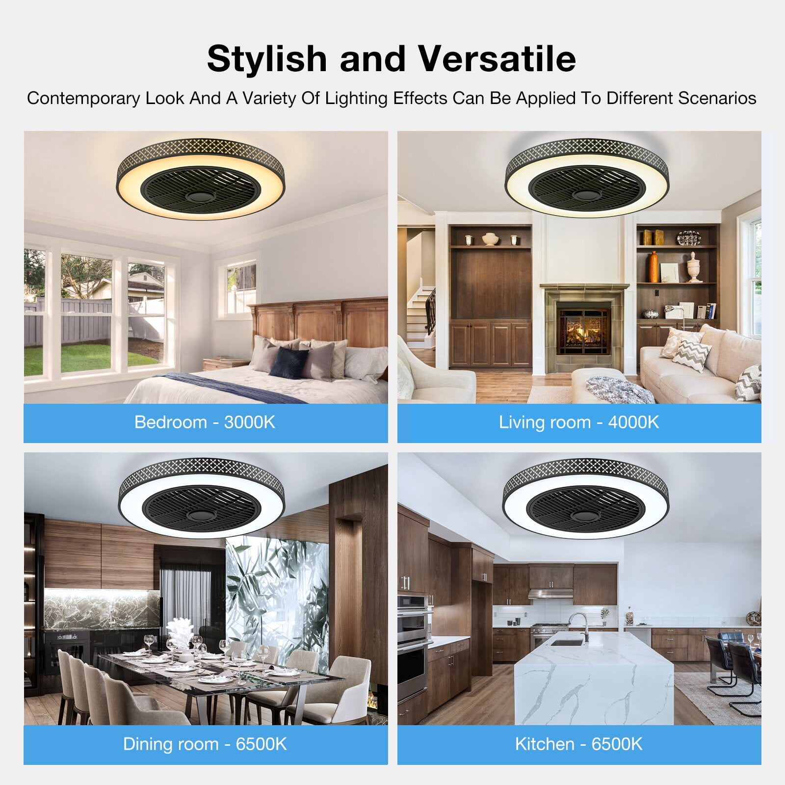BLITZWILL 18 in Round Ceiling Fans with Lights, Dimmable Color Temperature and 6 Speeds, Remote & APP Control, Flush Mount Bladeless Reversible Motor, Black