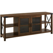 Farmhouse Metal-X Accent Glass Door TV Stand for TVs up to 65" in Dark Walnut