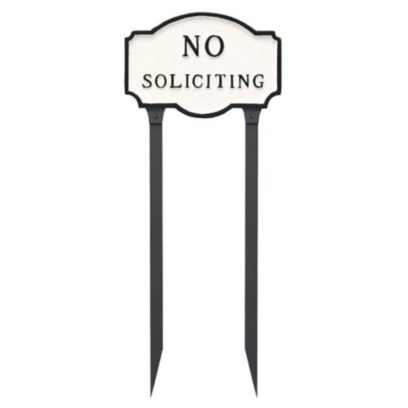 Montague Metal Products 4.5" x 7.15" Petite No Soliciting Statement Plaque & 23" Stake, White/Black