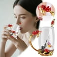 thumbnail image 1 of KER Hand Painted Enamel Glass Cup With Rose Design Elegant Drinking Glass For Water Tea Beverages Durable Glassware With Rose Handle And Spoon For Indoor Use, 1 of 7