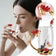 thumbnail image 2 of Vaso de cristal esmaltado pintado a mano con diseño de rosas. Elegante vaso para agua, té y otras bebidas. Cristalería duradera con asa y cuchara con diseño de rosas para uso en interiores., 2 of 7