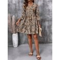 thumbnail image 3 of Multicolor Floral Print V-Neck Ruffled Hem Long Sleeve Mini Dress For Women Casual Summer Dress, 3 of 7