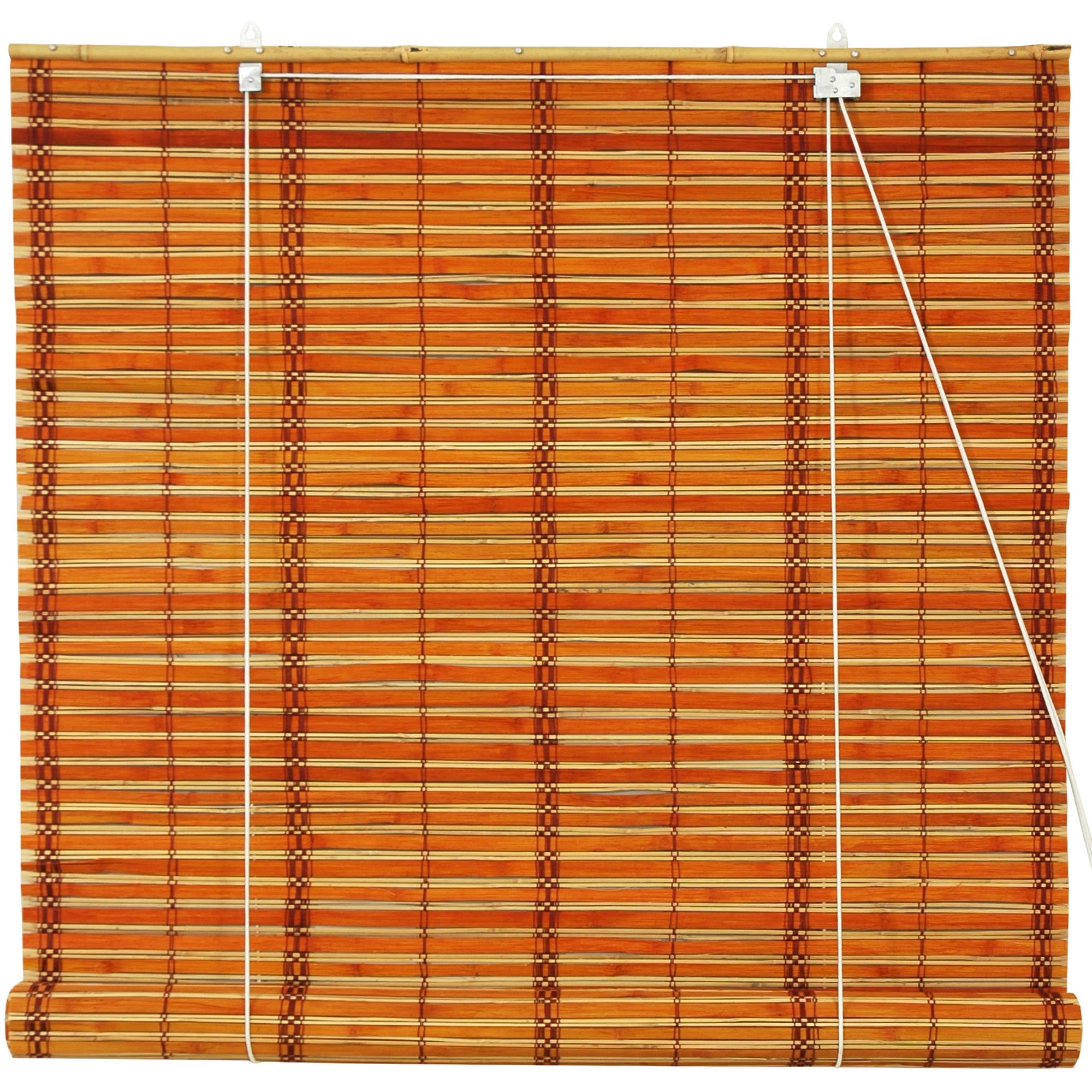 Burnt Bamboo Roll Up Blinds, 2-Tone Honey by Oriental Furniture