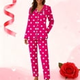 thumbnail image 2 of SERTG Womens Valentine Print Lapel Long Sleeve Pajama Set with Pockets Casual Spring Fall Homewear Two-Piece Outfit(Hot Pink#2,2XL), 2 of 7