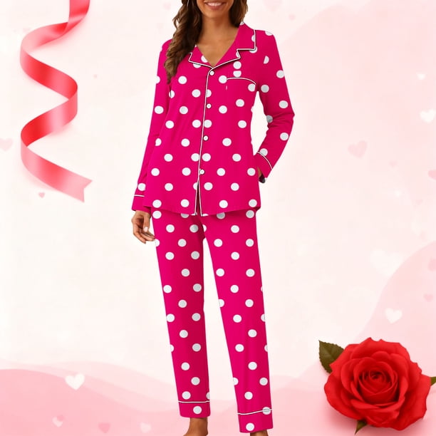 Pijama informal de manga larga con estampado para mujer, traje de pijama con solapa holgada y bolsillo con botones, top y pantalones de poliéster.