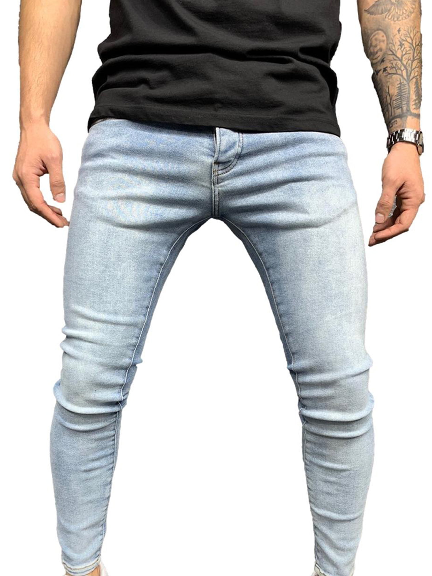 Men's Stretchy Slim Fit Denim Pants Casual Long Straight Trousers Skinny Jeans 