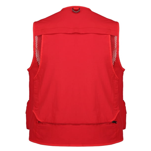Anself Fishing Photography Vest Summer Multi Pockets Mesh Jackets Quick Dry Waistcoat Red Xl