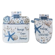 BLUE ESCAPE Beach Sea Shells & Starfish Potholder & Oven Mitt Set, by Kay Dee