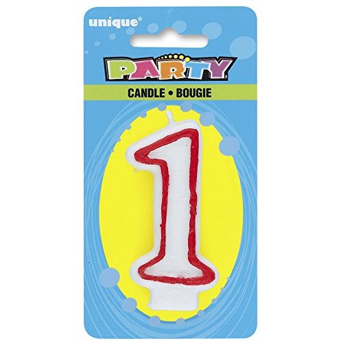 Number 1 Birthday Candle, 2.75 in, Red and White, 1ct