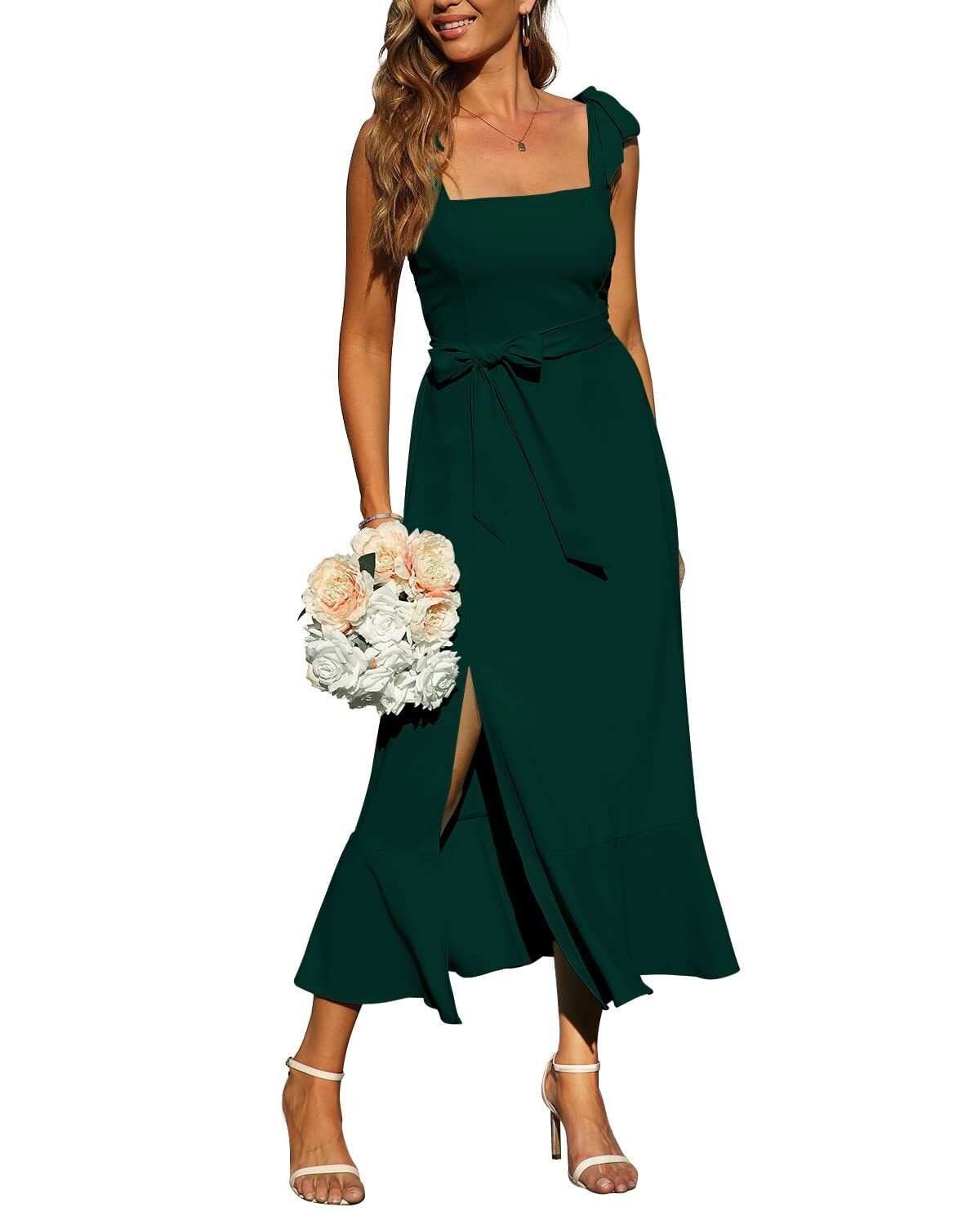 Jusfitsu Summer Dress for Women Wedding Guest Dresses Sleeveless Split ...