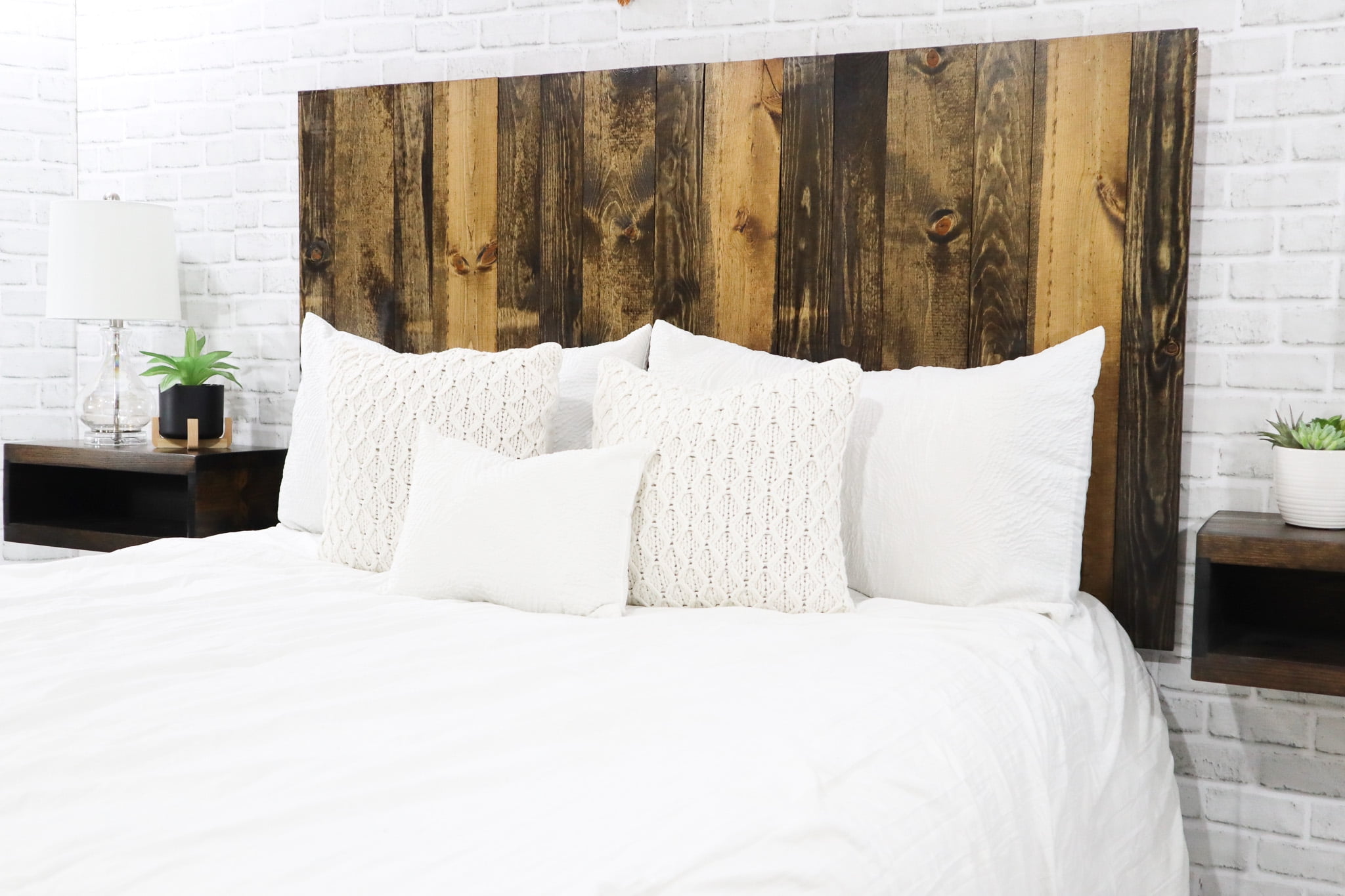 Barn Walls Dark Brown Headboard Stain, Rustic Design, Solid Wood Headboard, Floating Panels, Wall Mount, Adjustable Height, Easy Assembly, California King Size