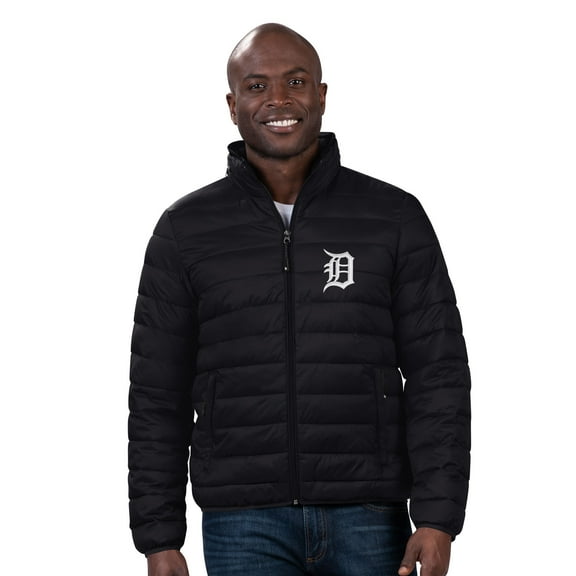 Men's G-III Sports by Carl Banks Black Detroit Tigers Packable Neck Pillow Full-Zip Puffer Jacket