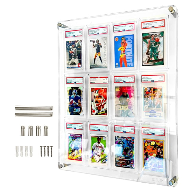 ELITIK Acrylic Card Display Case for Graded Cards Holds 12 PSA CSG CGC Slabs on The Frame for Wall Mount or Desktop Clear View Show Your Trading Cards Sports Baseball Football Basketball