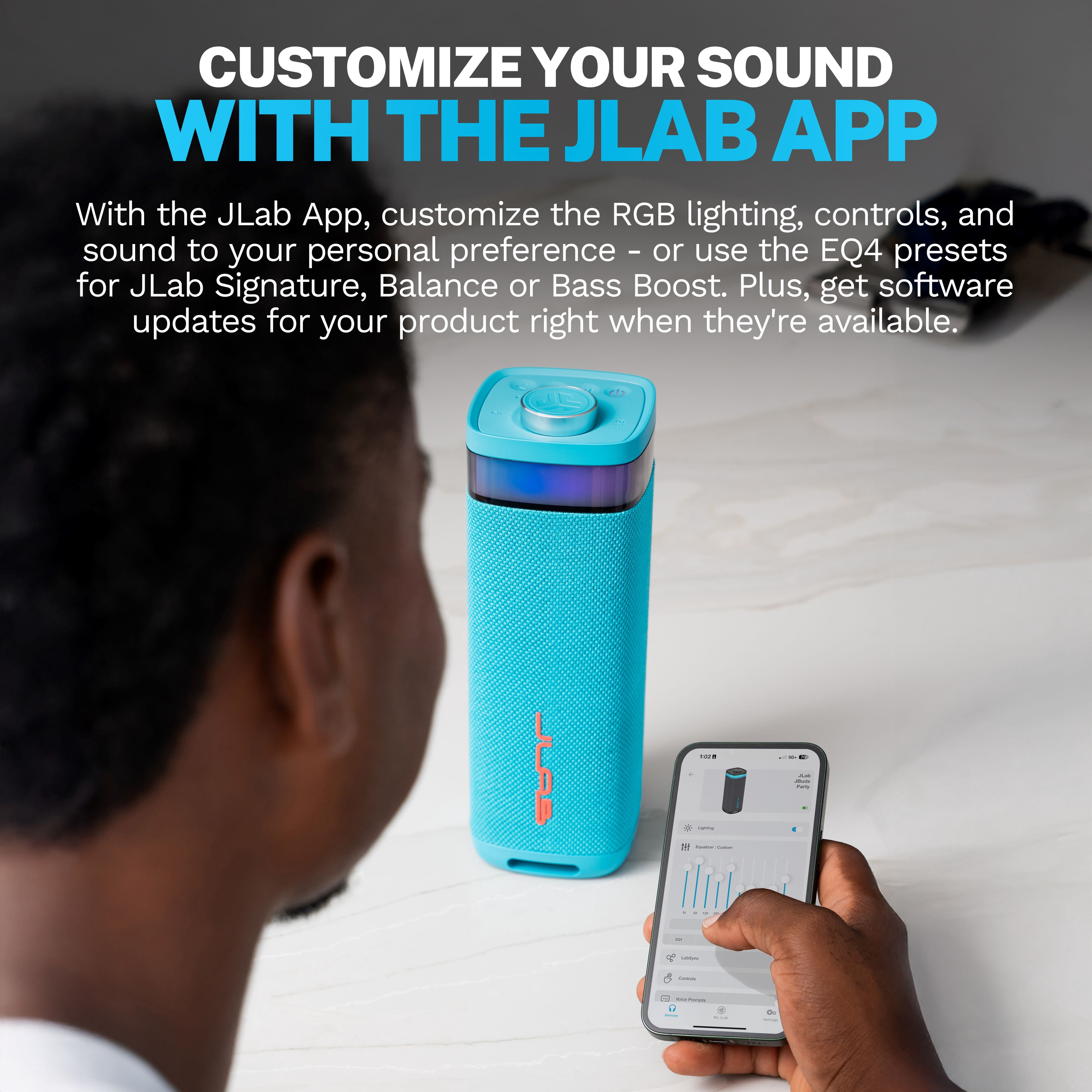 JLab JBuds Party Portable Bluetooth Speaker, 30W, 12 Hour Playtime, RGB Lighting, Splashproof, Navy
