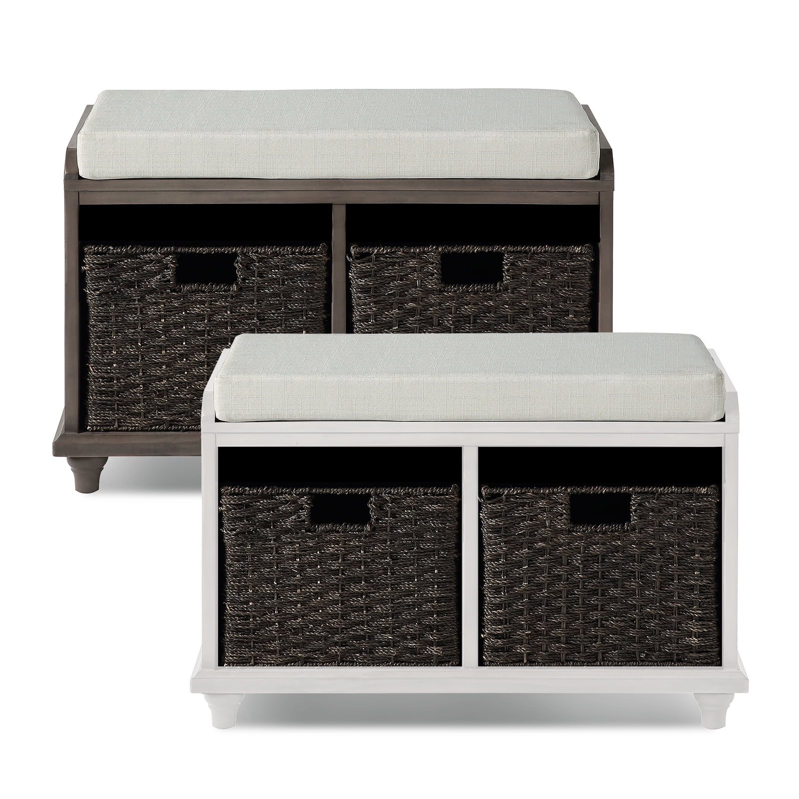 Lowestbest Shoe Storage Bench with 2 Woven Baskets, Wood Storage Organizer for Entryway Living Room Hallway, Gray Lowestbest Shoe Storage Bench with 2 Woven Baskets, Wood Storage Organizer for Entryway Living Room Hallway, Gray