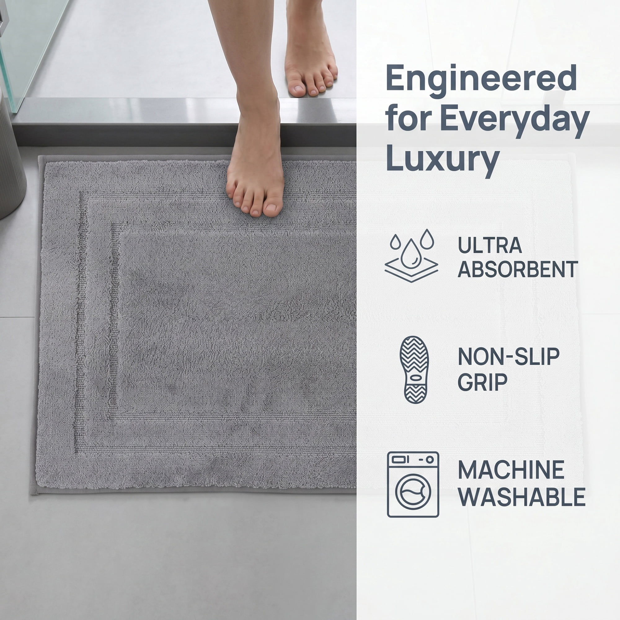 Unique Bargains Soft Non Slip Absorbent Shaggy Microfiber Bathroom Rug Gray 24" x 16"