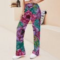 thumbnail image 3 of Watercolor Floral Teal Background Pattern for Women Casual Lightweight Straight Leg Pants Comfy Women's Trousers, 3 of 8