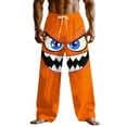 thumbnail image 1 of Casual Pants for Men with Smiling Face Print, Loose Fit Mid Waist Elastic Drawstring for Outdoor Vacation and Home, 1 of 5