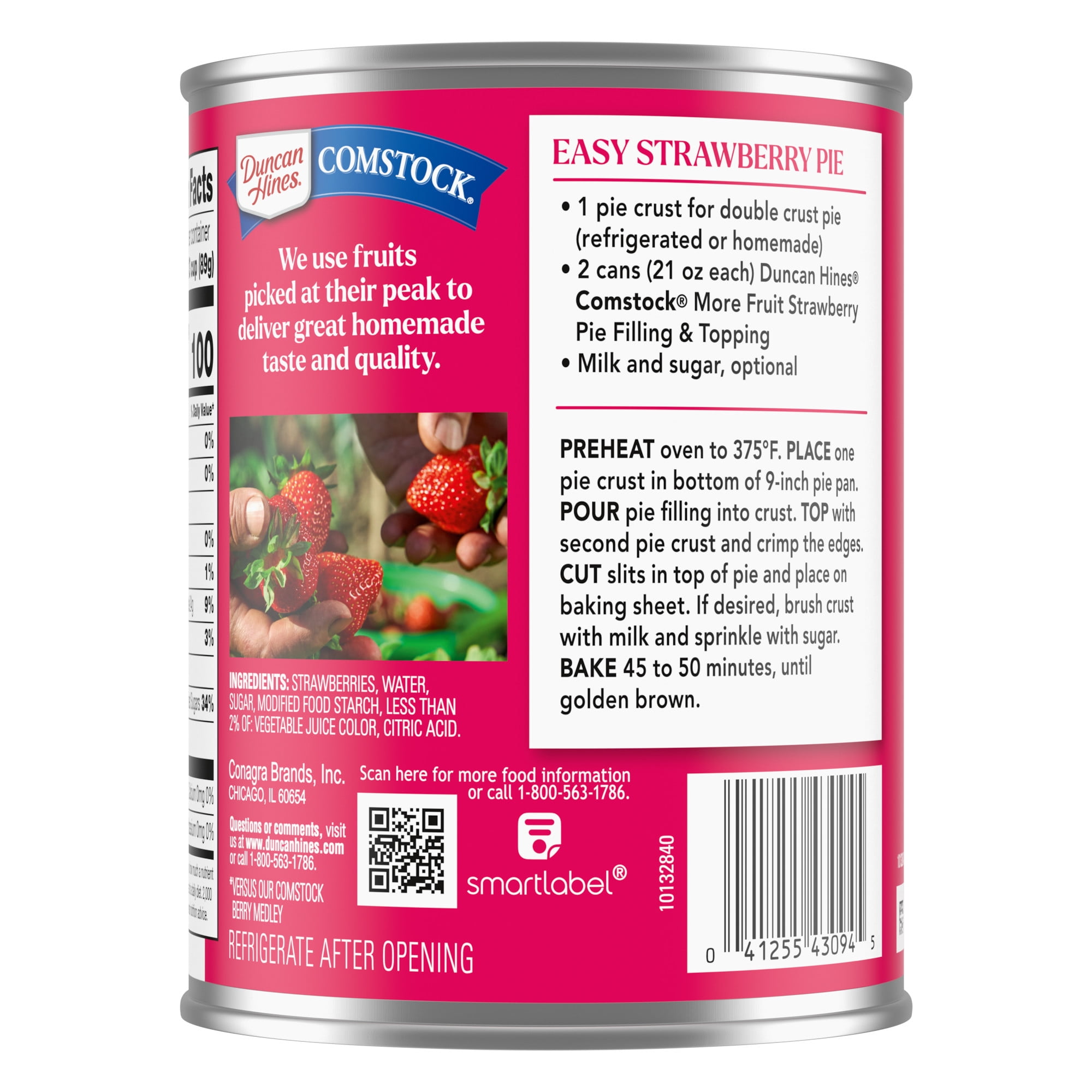 (3 pack) Duncan Hines Comstock, Premium Strawberry Pie Filling & Topping, Ready to Use, 21 oz.