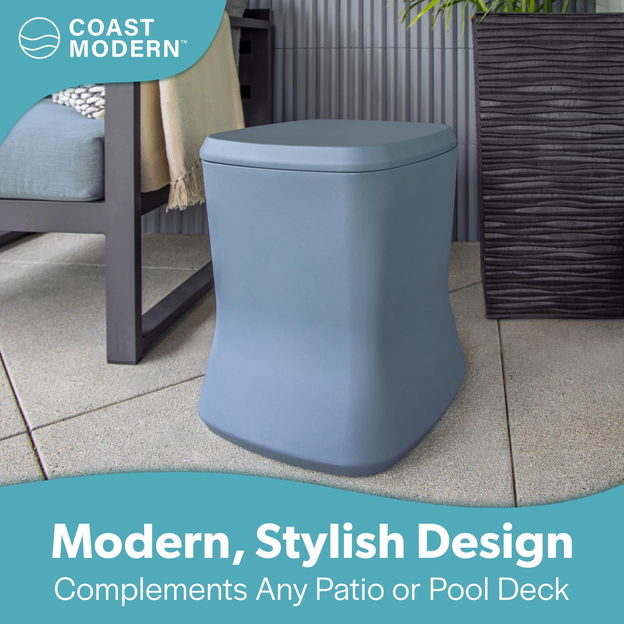 Coast Modern Outdoor Side Table Cooler - 2 in 1 Patio Decor Storage Table & Ice Chest - 25 QT - Stone Blue