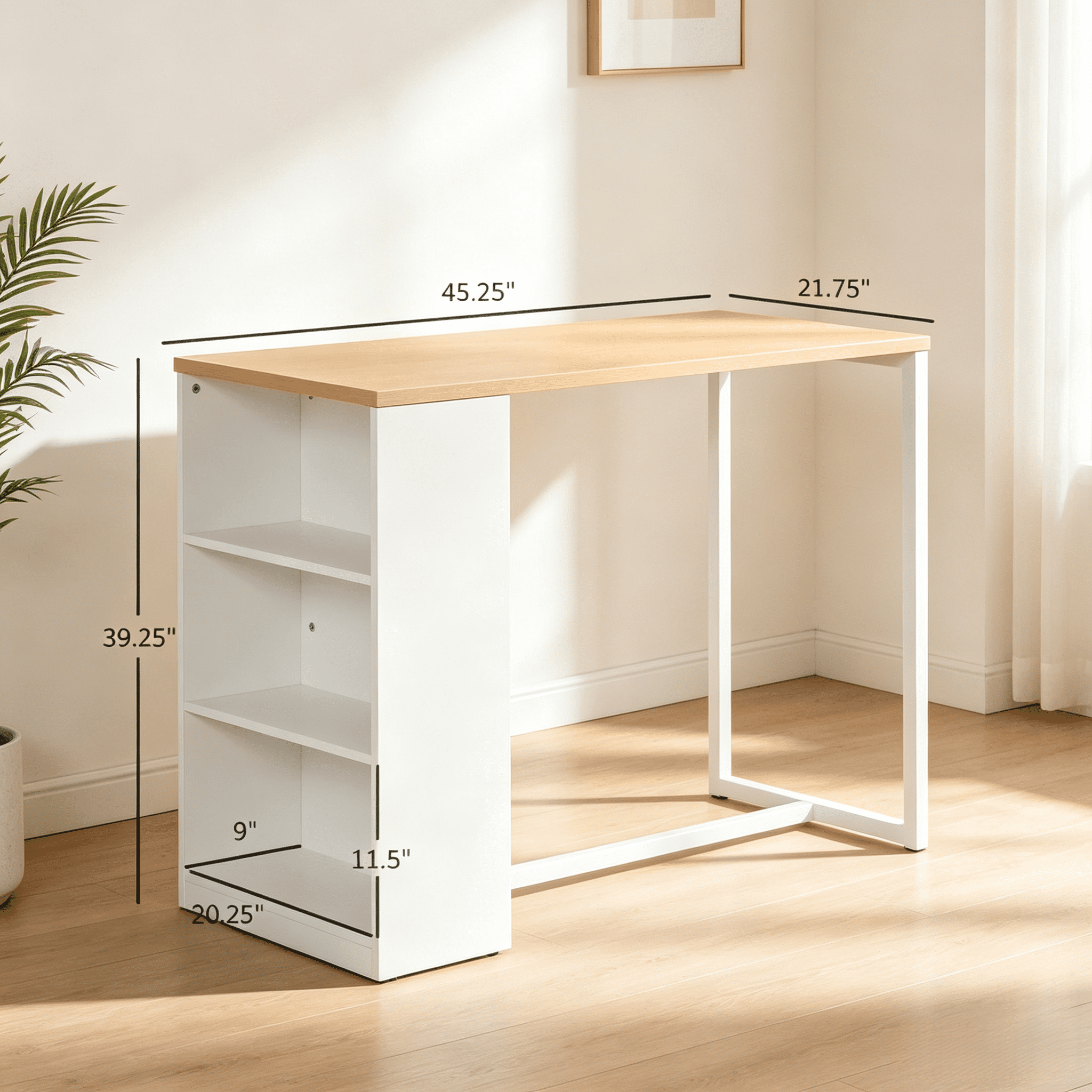 Bar Table with Storage Shelves 45.25x21.75x39.25 Inch Anti-Toppling for Kitchen Dining Room Pub